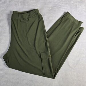 Susan Graver Pants Womens size 2X Green Stretch Knit Cargo Straight Leg Pull-on